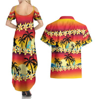 Tropical Islands Sunset Hawaii Couples Matching Summer Maxi Dress and Hawaiian Shirt Go Surfing With Hula Girl - Summer Vibes