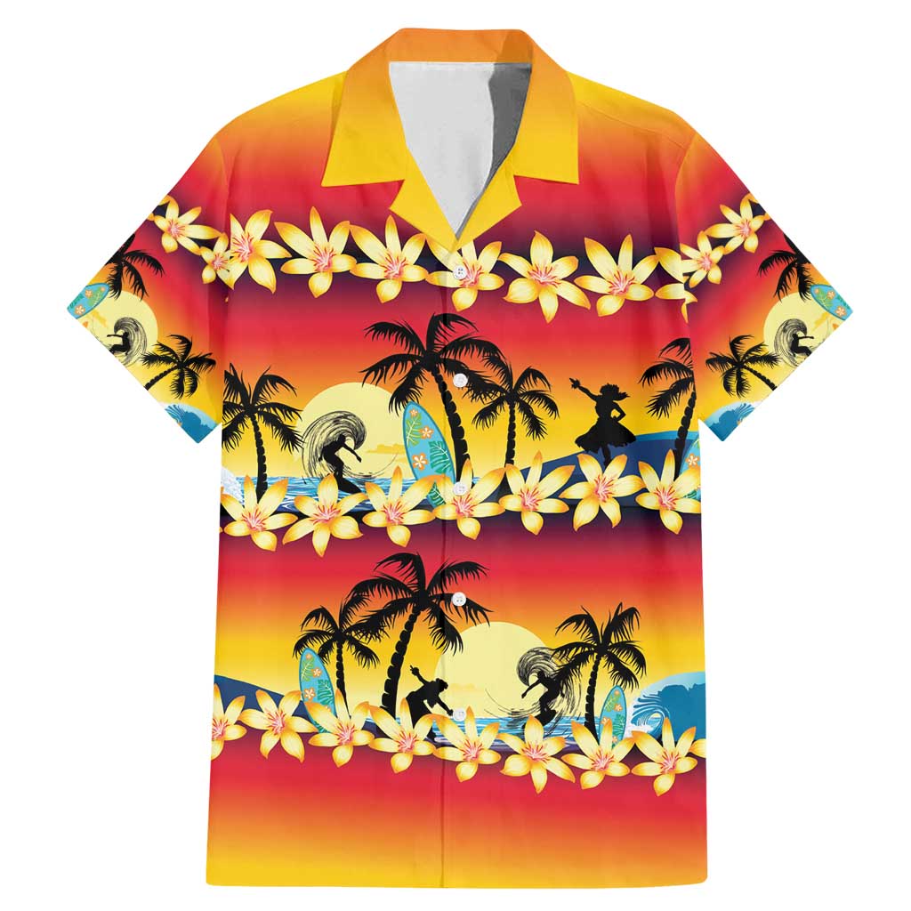 Tropical Islands Sunset Hawaii Family Matching Mermaid Dress and Hawaiian Shirt Go Surfing With Hula Girl - Summer Vibes