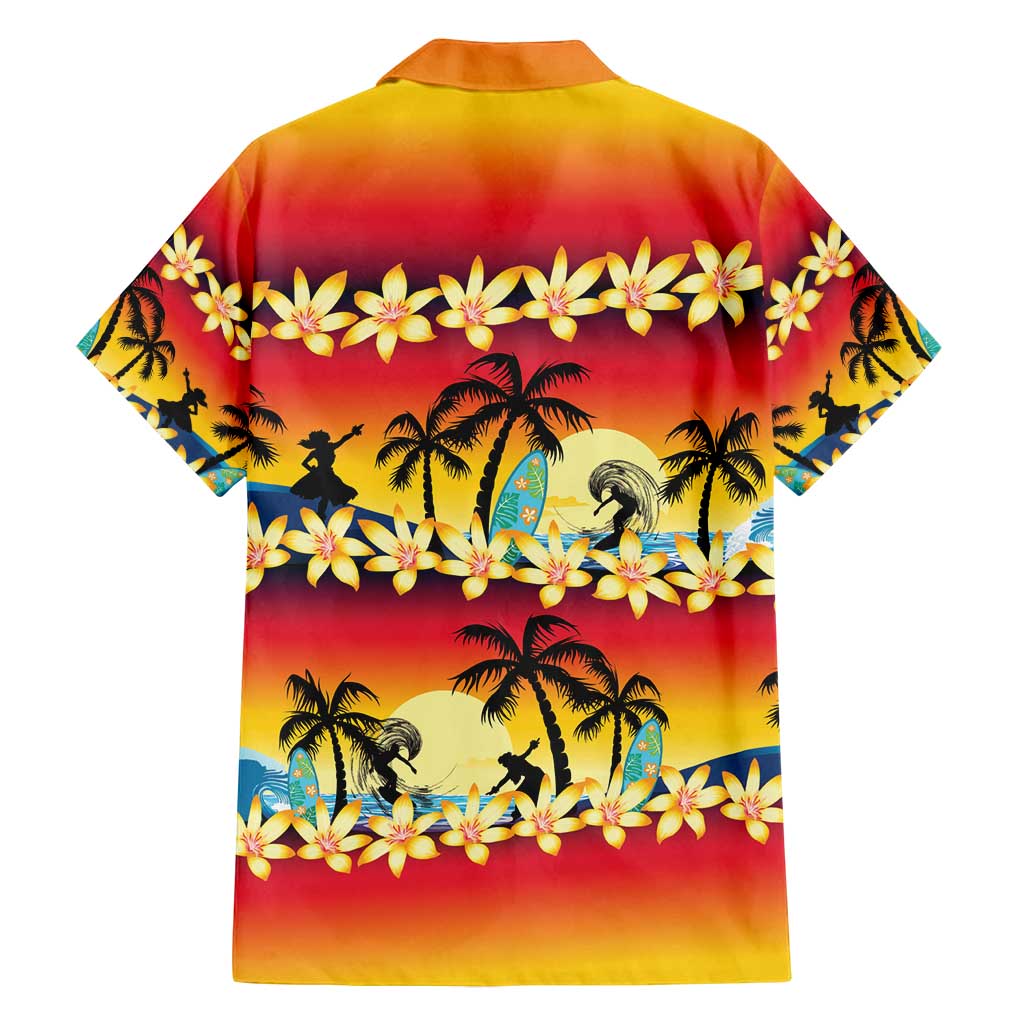 Tropical Islands Sunset Hawaii Family Matching Off Shoulder Maxi Dress and Hawaiian Shirt Go Surfing With Hula Girl - Summer Vibes