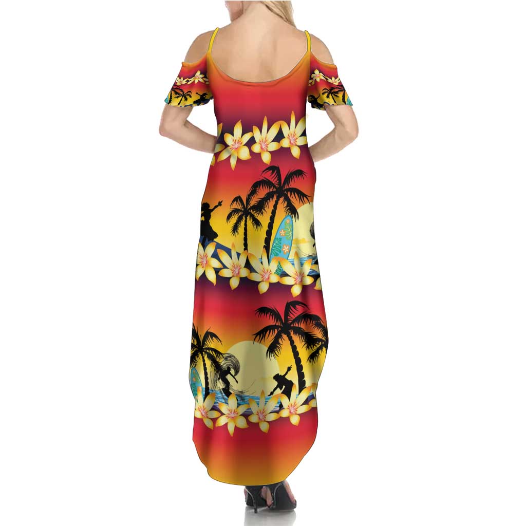 Tropical Islands Sunset Hawaii Family Matching Summer Maxi Dress and Hawaiian Shirt Go Surfing With Hula Girl - Summer Vibes