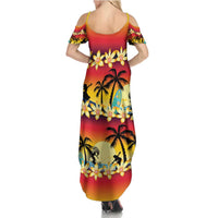 Tropical Islands Sunset Hawaii Family Matching Summer Maxi Dress and Hawaiian Shirt Go Surfing With Hula Girl - Summer Vibes
