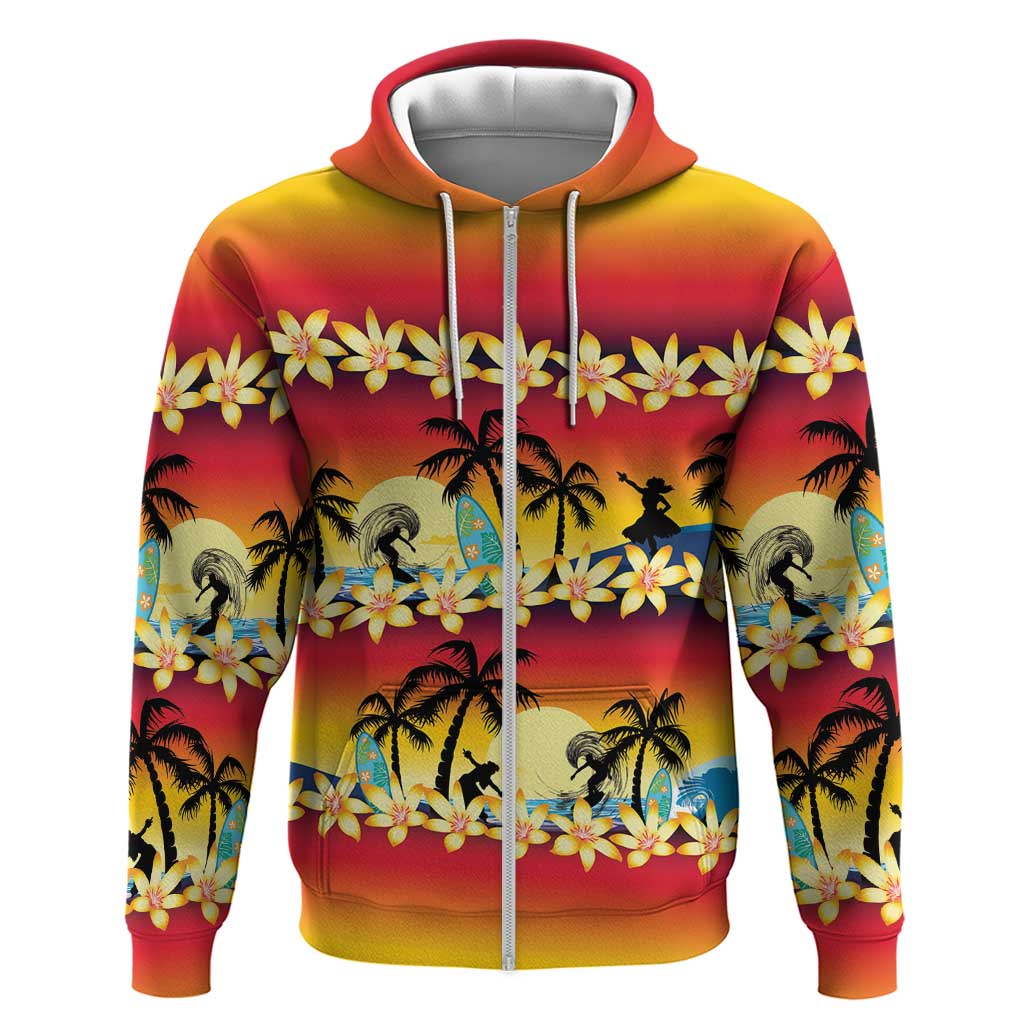 Tropical Islands Sunset Hawaii Hoodie Go Surfing With Hula Girl - Summer Vibes