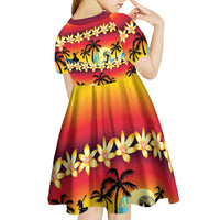 Tropical Islands Sunset Hawaii Kid Short Sleeve Dress Go Surfing With Hula Girl - Summer Vibes
