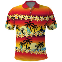 Tropical Islands Sunset Hawaii Polo Shirt Go Surfing With Hula Girl - Summer Vibes LT14 Red - Polynesian Pride