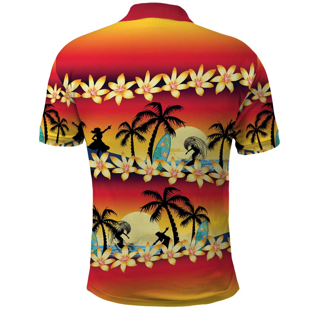 Tropical Islands Sunset Hawaii Polo Shirt Go Surfing With Hula Girl - Summer Vibes LT14 - Polynesian Pride