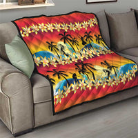 Tropical Islands Sunset Hawaii Quilt Go Surfing With Hula Girl - Summer Vibes