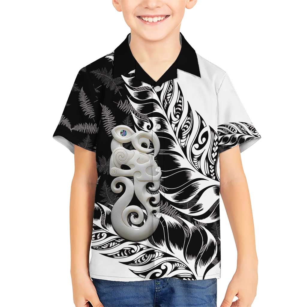 Aotearoa Manaia NZ Maori Silver Fern Kid Hawaiian Shirt LT14 Kid Black - Polynesian Pride