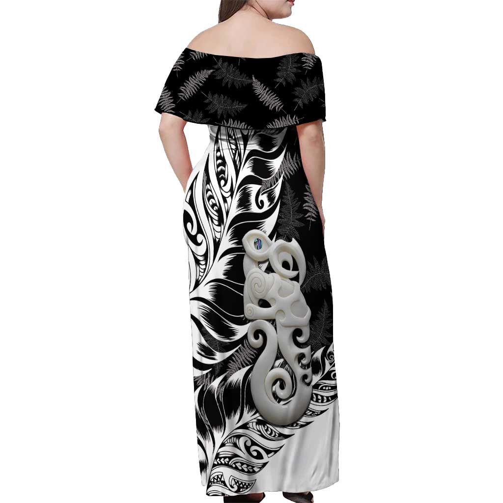 Aotearoa Manaia NZ Maori Silver Fern Off Shoulder Maxi Dress LT14 - Polynesian Pride