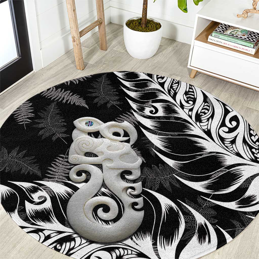 Aotearoa Manaia NZ Maori Silver Fern Round Carpet LT14 Black - Polynesian Pride