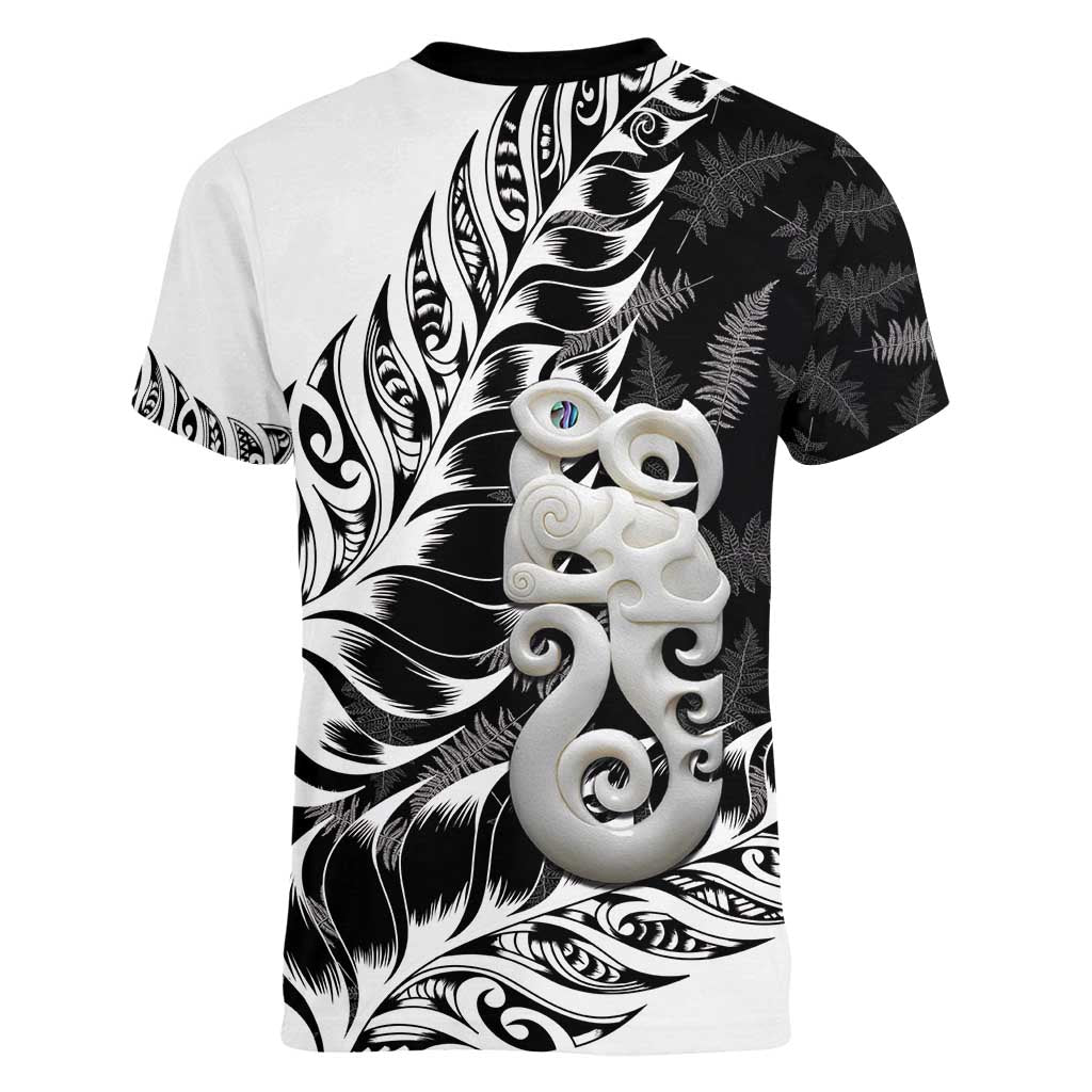 Aotearoa Manaia NZ Maori Silver Fern Women V-Neck T-Shirt LT14 - Polynesian Pride