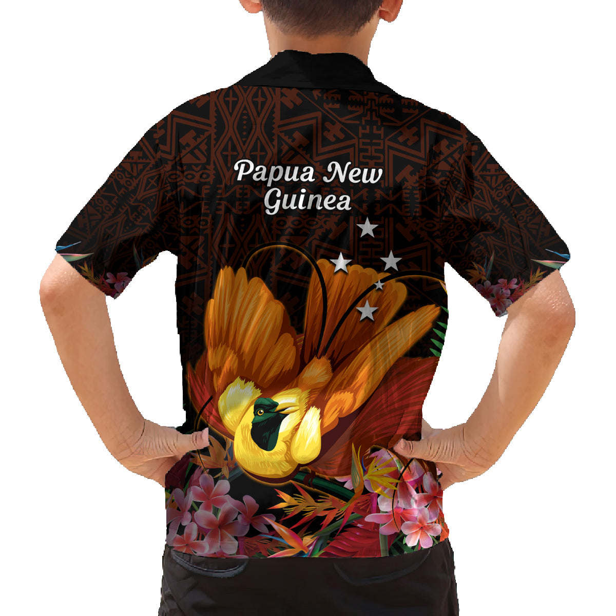 Gude Hi Hai Papua New Guinea Family Matching Off Shoulder Short Dress and Hawaiian Shirt Motuan PNG Raggiana Bird of Paradise Tropical Vibes LT14 - Polynesian Pride