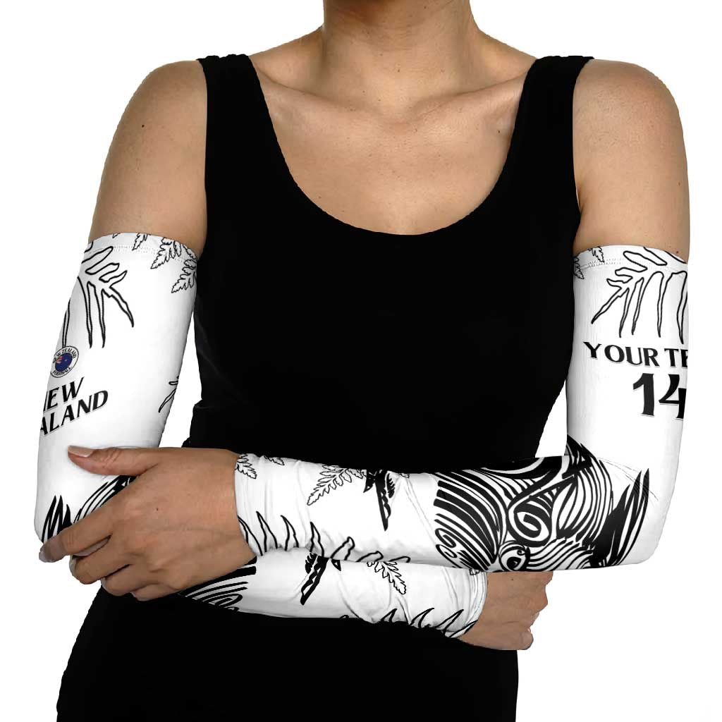 Custom New Zealand Kiwi Football Arm Sleeves Aotearoa Silver Fern - Polynesian Pride