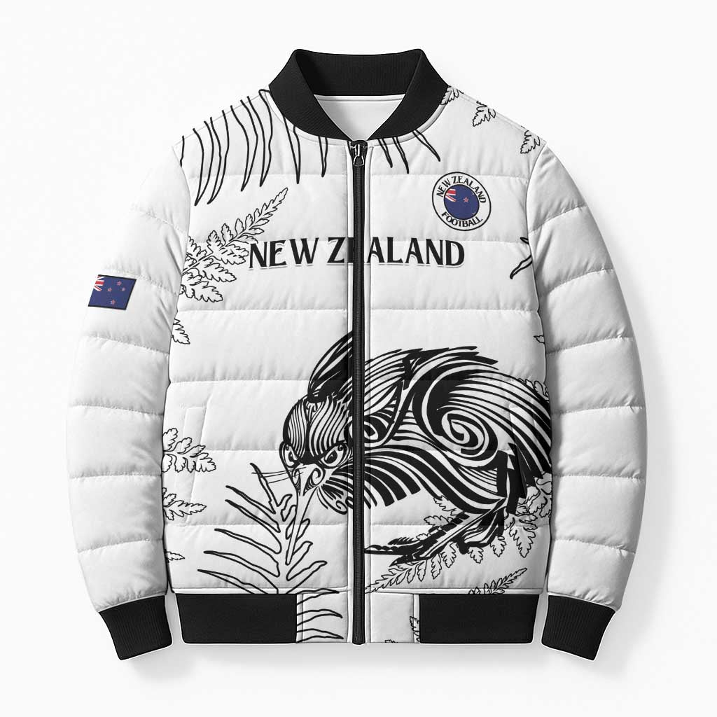 Custom New Zealand Kiwi Football Bomber Puffer Jacket Aotearoa Silver Fern - Polynesian Pride
