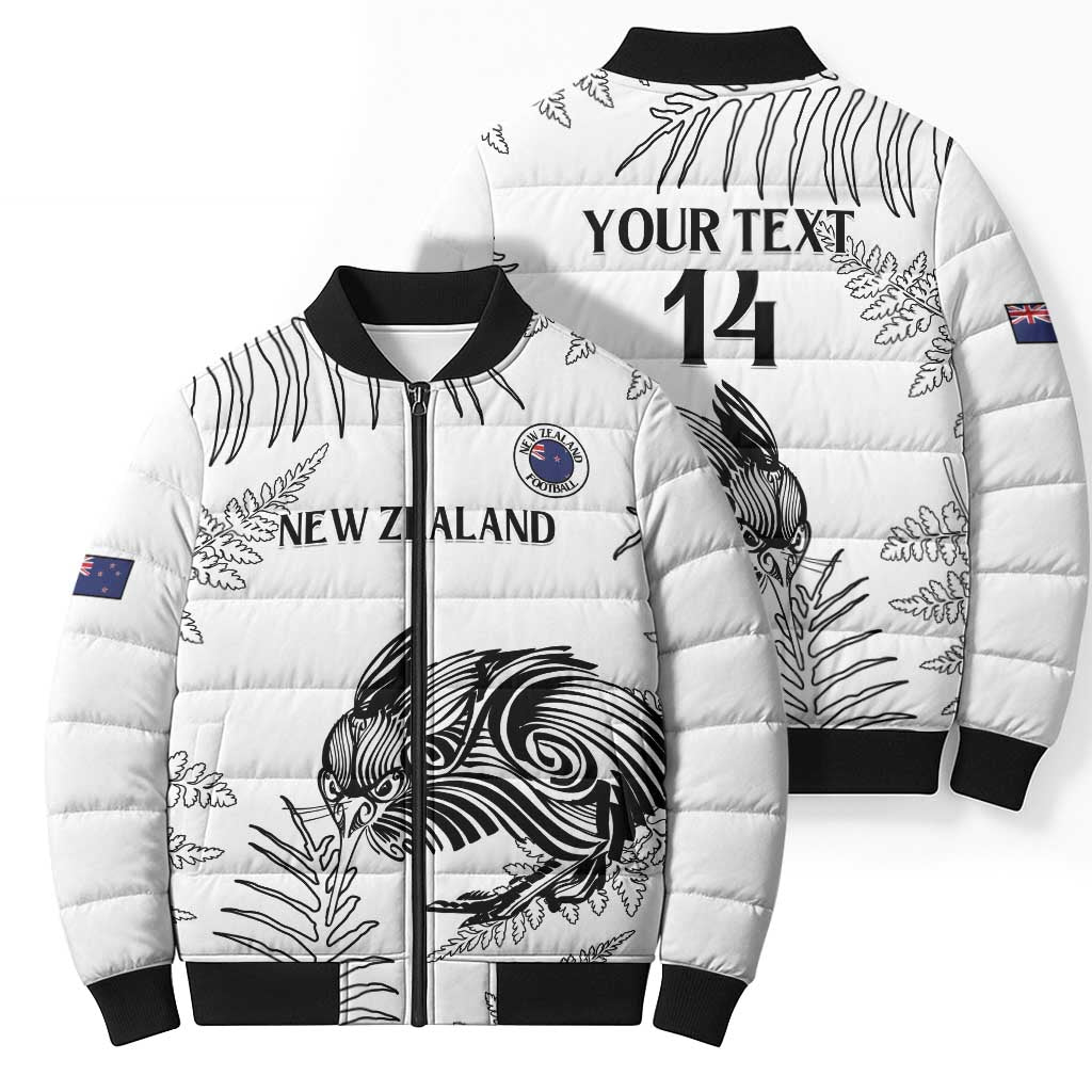 Custom New Zealand Kiwi Football Bomber Puffer Jacket Aotearoa Silver Fern - Polynesian Pride
