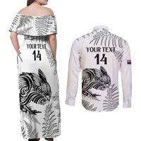 Custom New Zealand Kiwi Football Couples Matching Off Shoulder Maxi Dress and Long Sleeve Button Shirt Aotearoa Silver Fern LT14 - Polynesian Pride