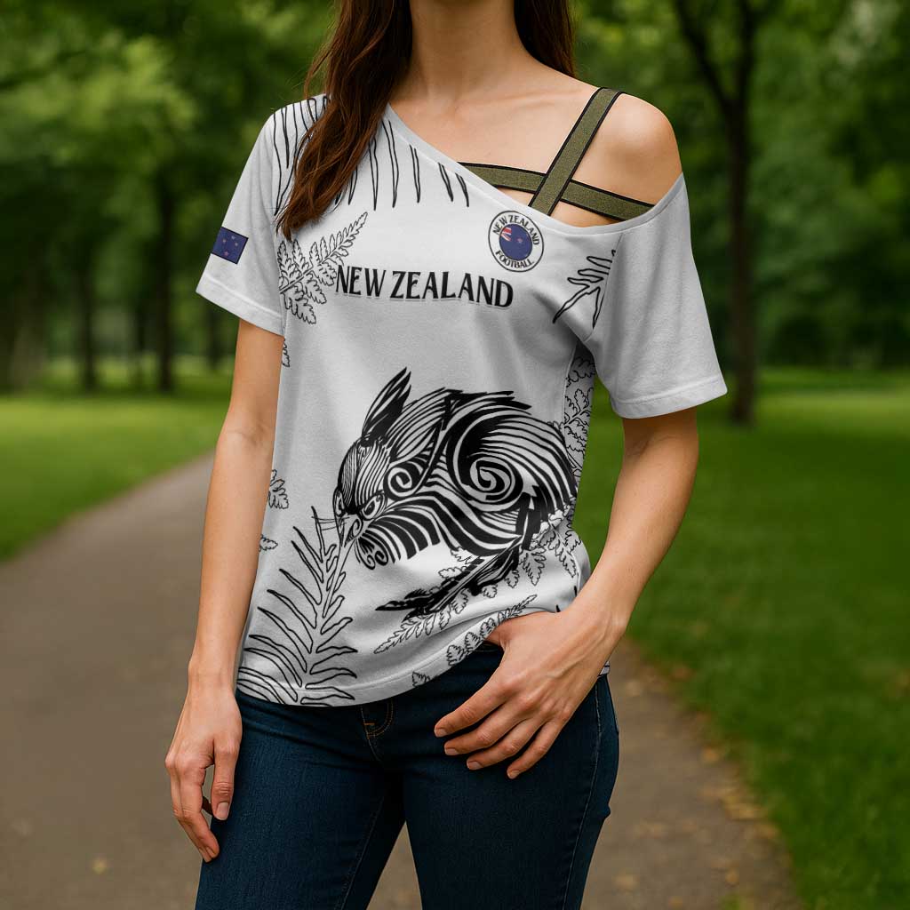 Custom New Zealand Kiwi Football Cross Shoulder Shirt Aotearoa Silver Fern - Polynesian Pride