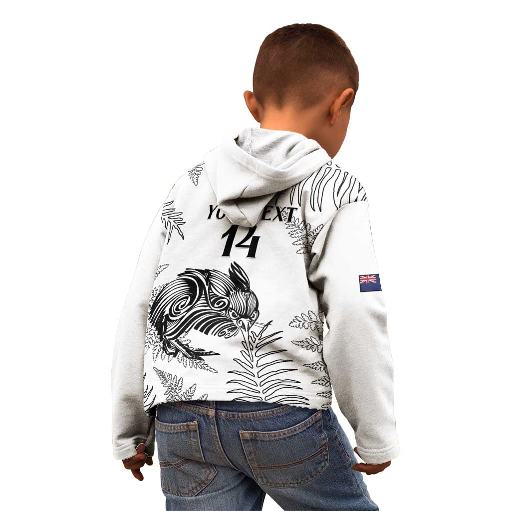 Custom New Zealand Kiwi Football Kid Hoodie Aotearoa Silver Fern
