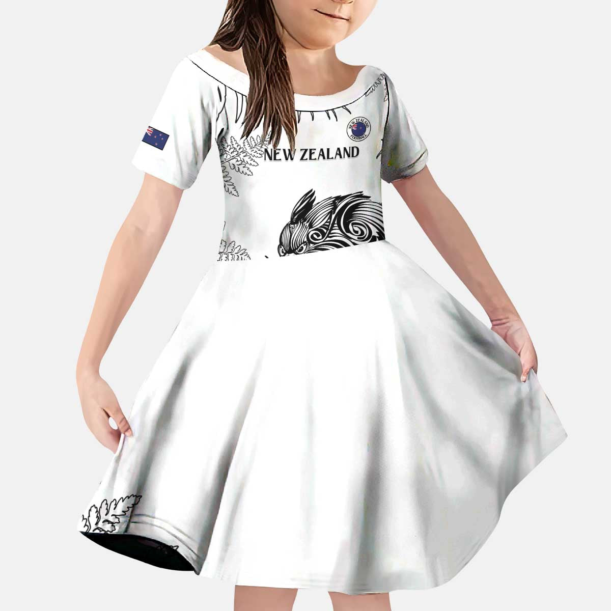 Custom New Zealand Kiwi Football Kid Short Sleeve Dress Aotearoa Silver Fern