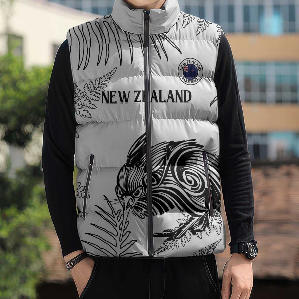 Custom New Zealand Kiwi Football Sleeveless Puffer Jacket Aotearoa Silver Fern - Polynesian Pride