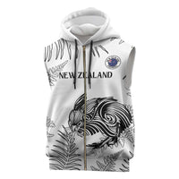 Custom New Zealand Kiwi Football Sleeveless Zip Hoodie Aotearoa Silver Fern - Polynesian Pride
