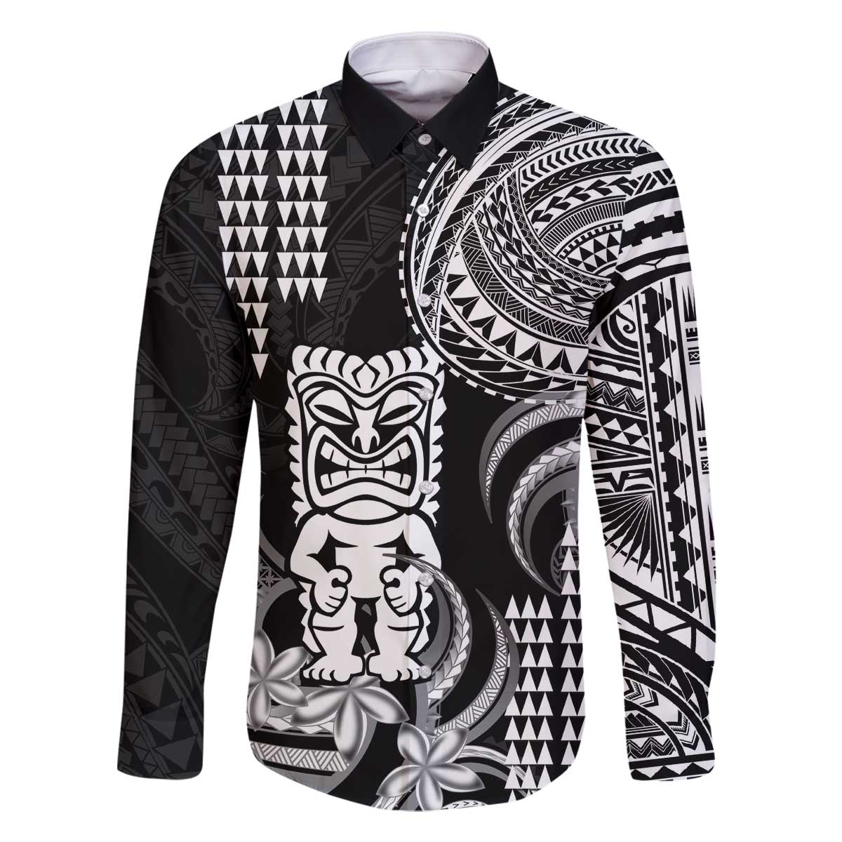 Hawaii Ku God Family Matching Off The Shoulder Long Sleeve Dress and Hawaiian Shirt Kakau Mix Polynesian Tattoo