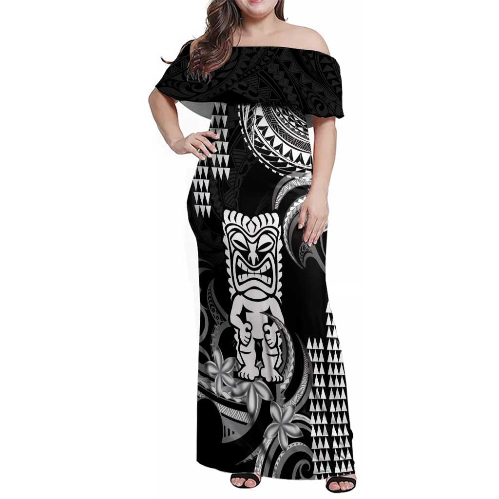 Hawaii Ku God Family Matching Off Shoulder Maxi Dress and Hawaiian Shirt Kakau Mix Polynesian Tattoo