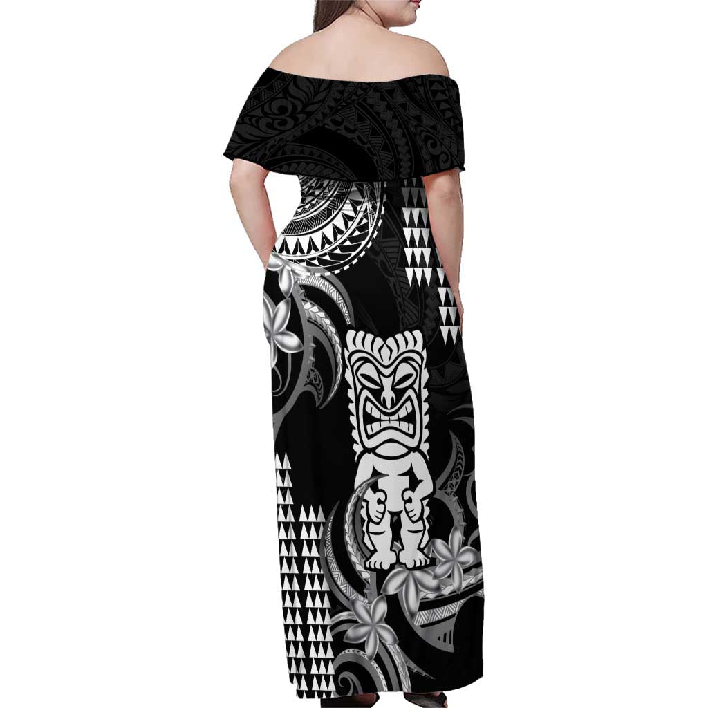 Hawaii Ku God Family Matching Off Shoulder Maxi Dress and Hawaiian Shirt Kakau Mix Polynesian Tattoo