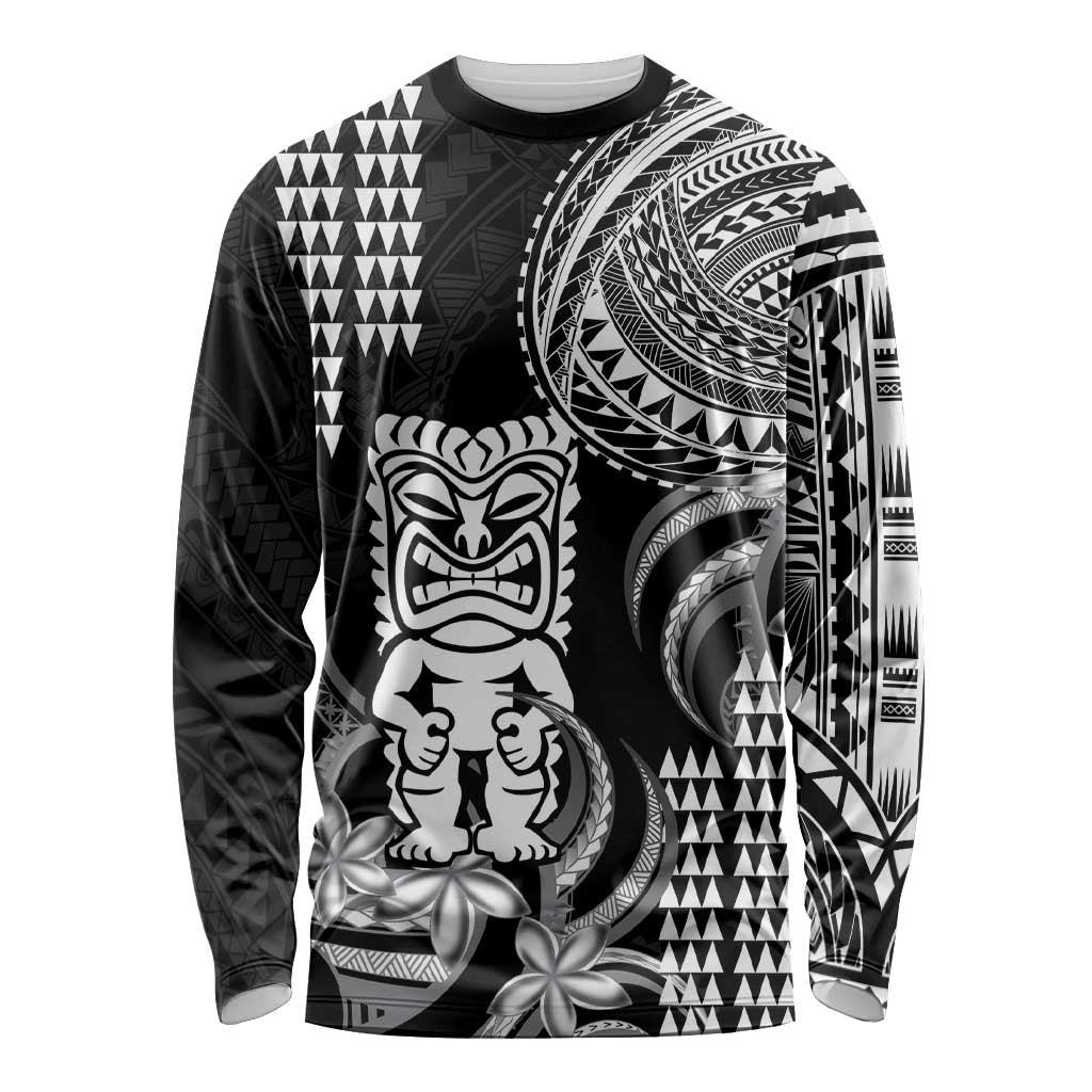 Hawaii Ku God Long Sleeve Shirt Kakau Mix Polynesian Tattoo LT14 Unisex Black - Polynesian Pride