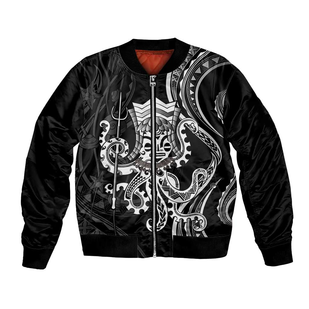 Black Hawaii Kanaloa God Bomber Jacket Hawaiian Octopus