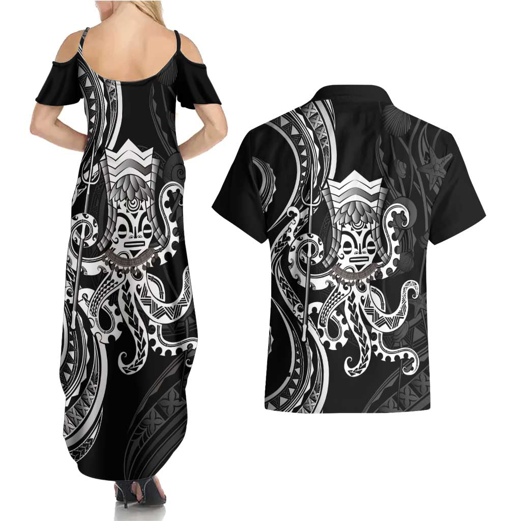 Black Hawaii Kanaloa God Couples Matching Summer Maxi Dress and Hawaiian Shirt Hawaiian Octopus