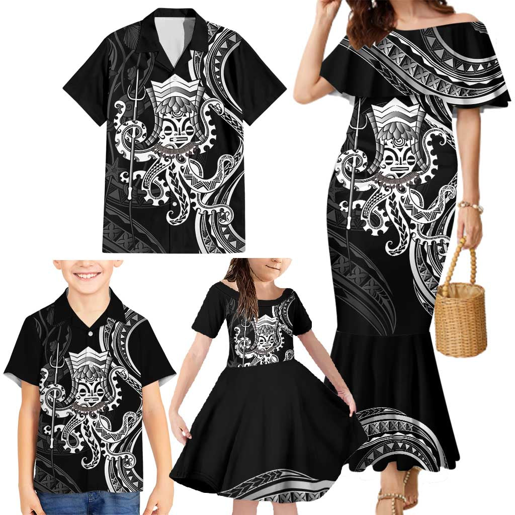 Black Hawaii Kanaloa God Family Matching Mermaid Dress and Hawaiian Shirt Hawaiian Octopus