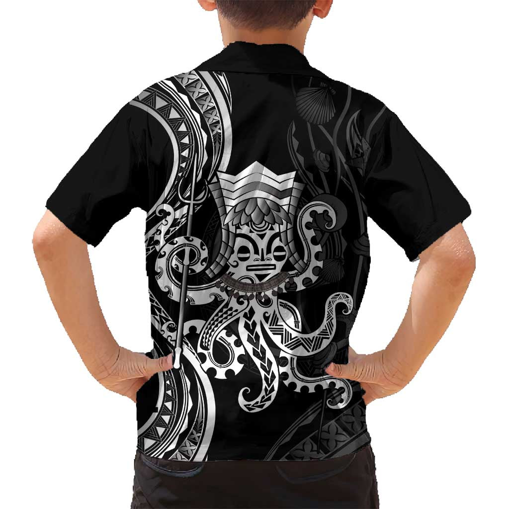 Black Hawaii Kanaloa God Family Matching Off Shoulder Maxi Dress and Hawaiian Shirt Hawaiian Octopus
