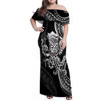 Black Hawaii Kanaloa God Family Matching Off Shoulder Maxi Dress and Hawaiian Shirt Hawaiian Octopus