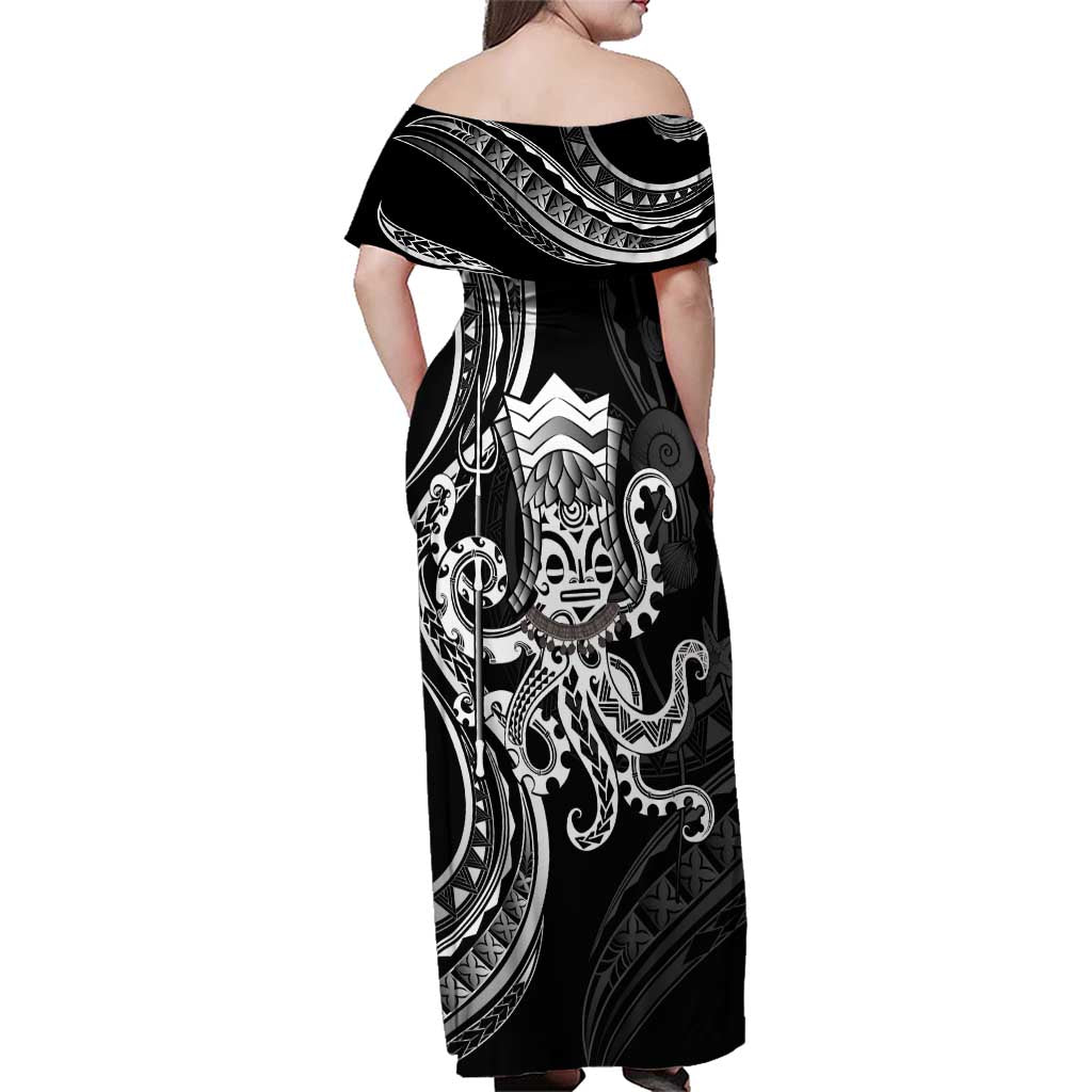 Black Hawaii Kanaloa God Family Matching Off Shoulder Maxi Dress and Hawaiian Shirt Hawaiian Octopus