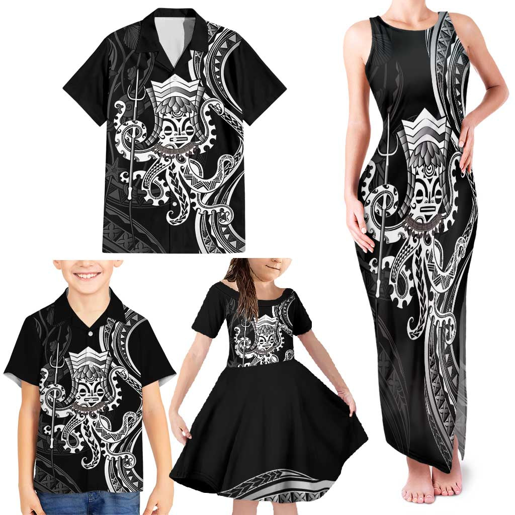 Black Hawaii Kanaloa God Family Matching Tank Maxi Dress and Hawaiian Shirt Hawaiian Octopus
