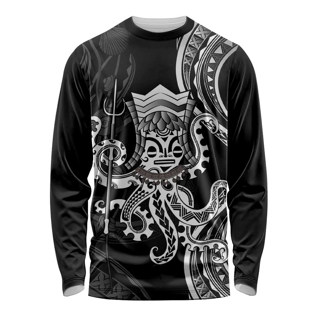 Black Hawaii Kanaloa God Long Sleeve Shirt Hawaiian Octopus