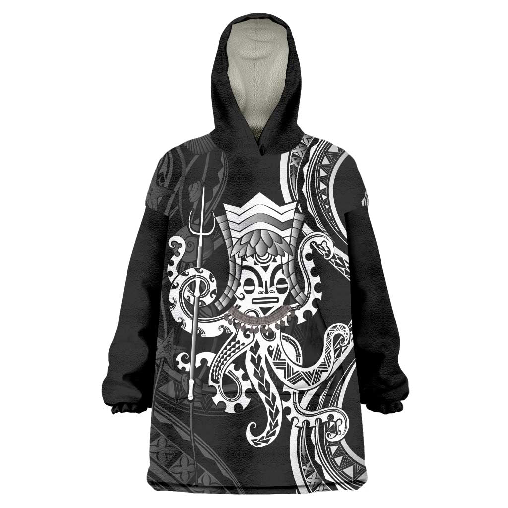 Black Hawaii Kanaloa God Wearable Blanket Hoodie Hawaiian Octopus
