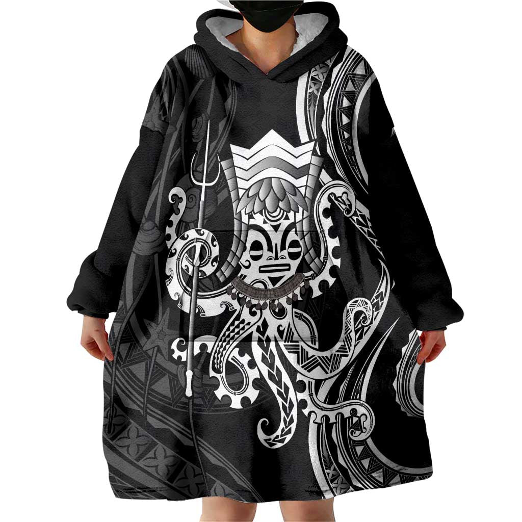 Black Hawaii Kanaloa God Wearable Blanket Hoodie Hawaiian Octopus