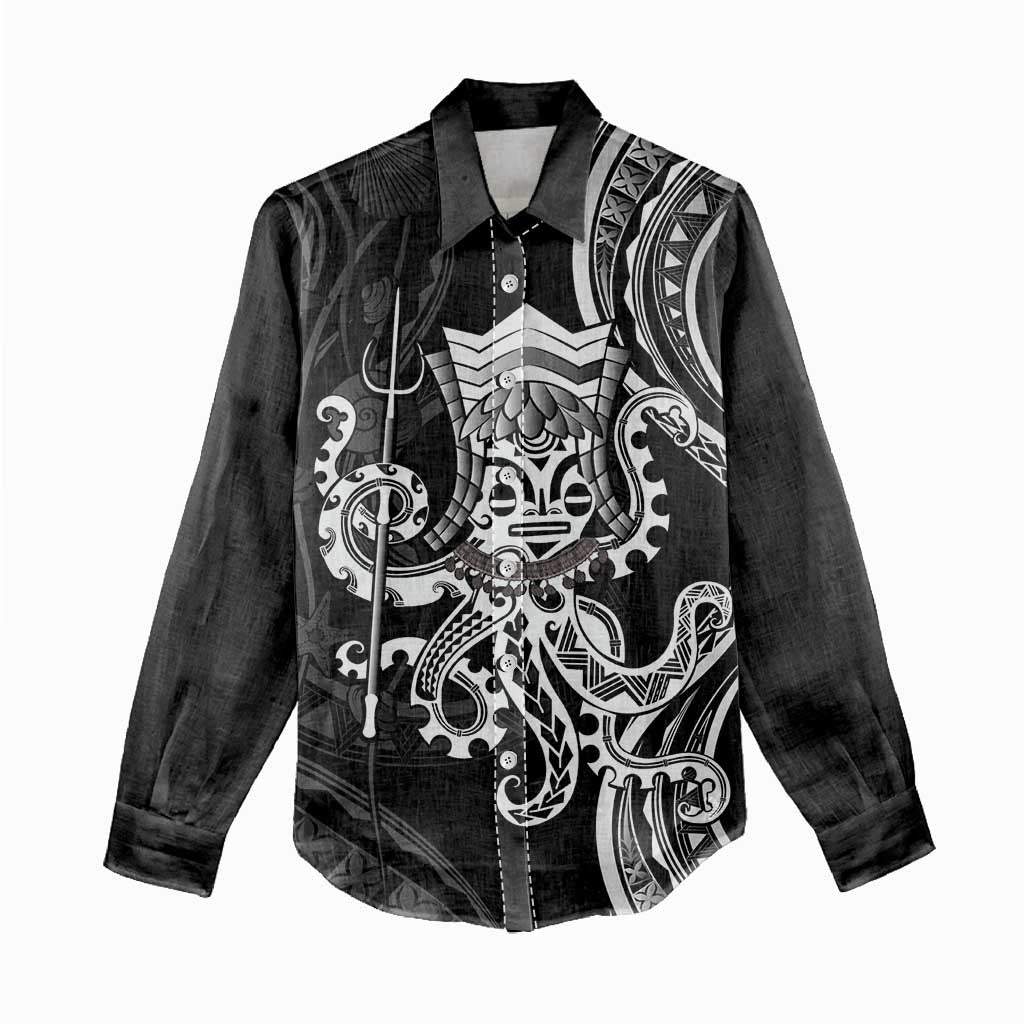 Black Hawaii Kanaloa God Women Casual Shirt Hawaiian Octopus