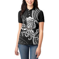 Black Hawaii Kanaloa God Women Polo Shirt Hawaiian Octopus