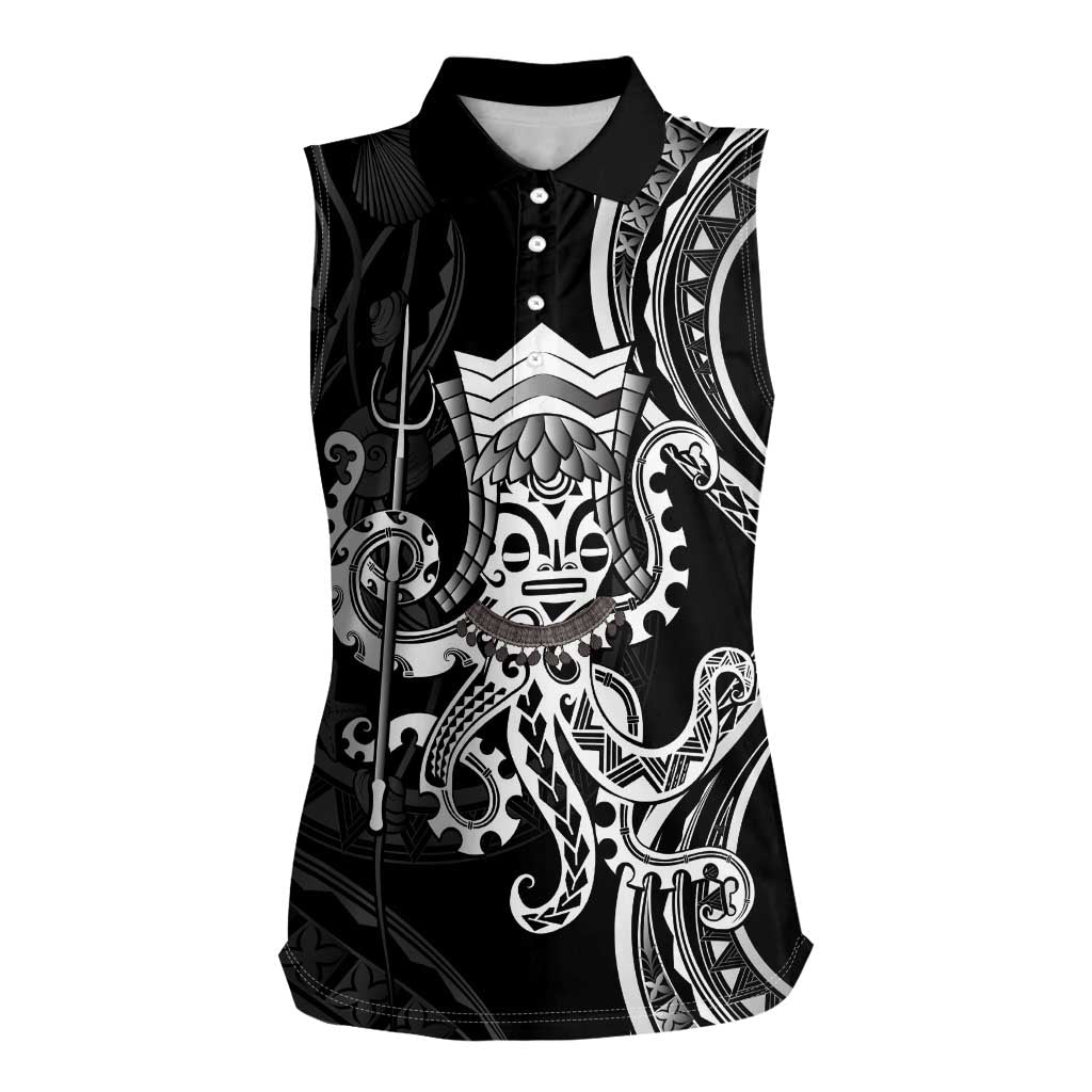 Black Hawaii Kanaloa God Women Sleeveless Polo Shirt Hawaiian Octopus LT14 Female Black - Polynesian Pride
