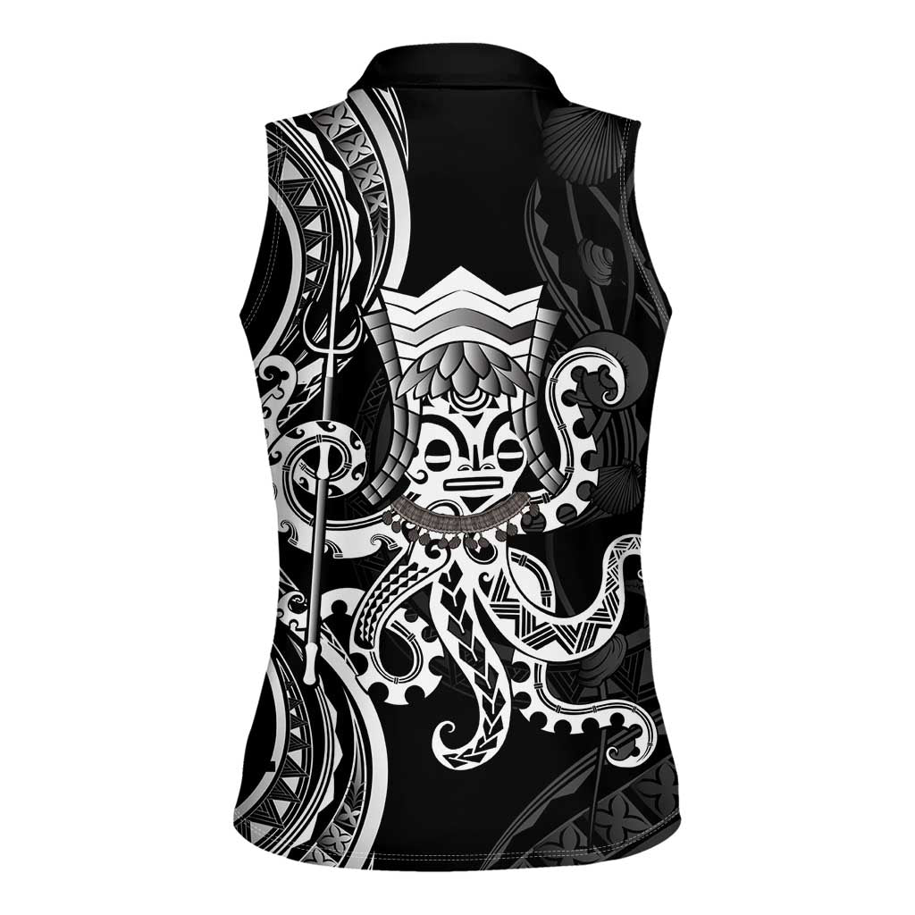 Black Hawaii Kanaloa God Women Sleeveless Polo Shirt Hawaiian Octopus LT14 - Polynesian Pride