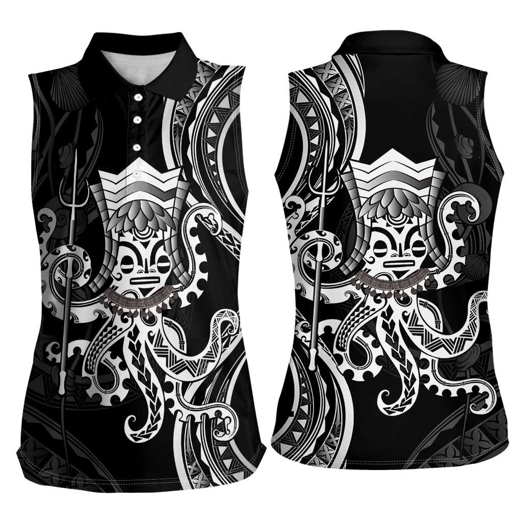 Black Hawaii Kanaloa God Women Sleeveless Polo Shirt Hawaiian Octopus LT14 - Polynesian Pride