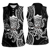 Black Hawaii Kanaloa God Women Sleeveless Polo Shirt Hawaiian Octopus LT14 - Polynesian Pride