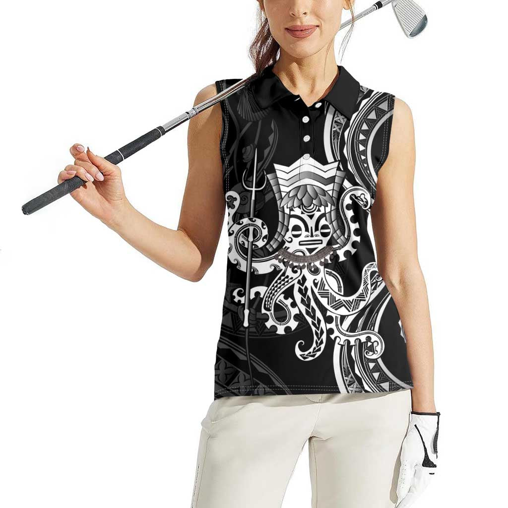 Black Hawaii Kanaloa God Women Sleeveless Polo Shirt Hawaiian Octopus LT14 - Polynesian Pride
