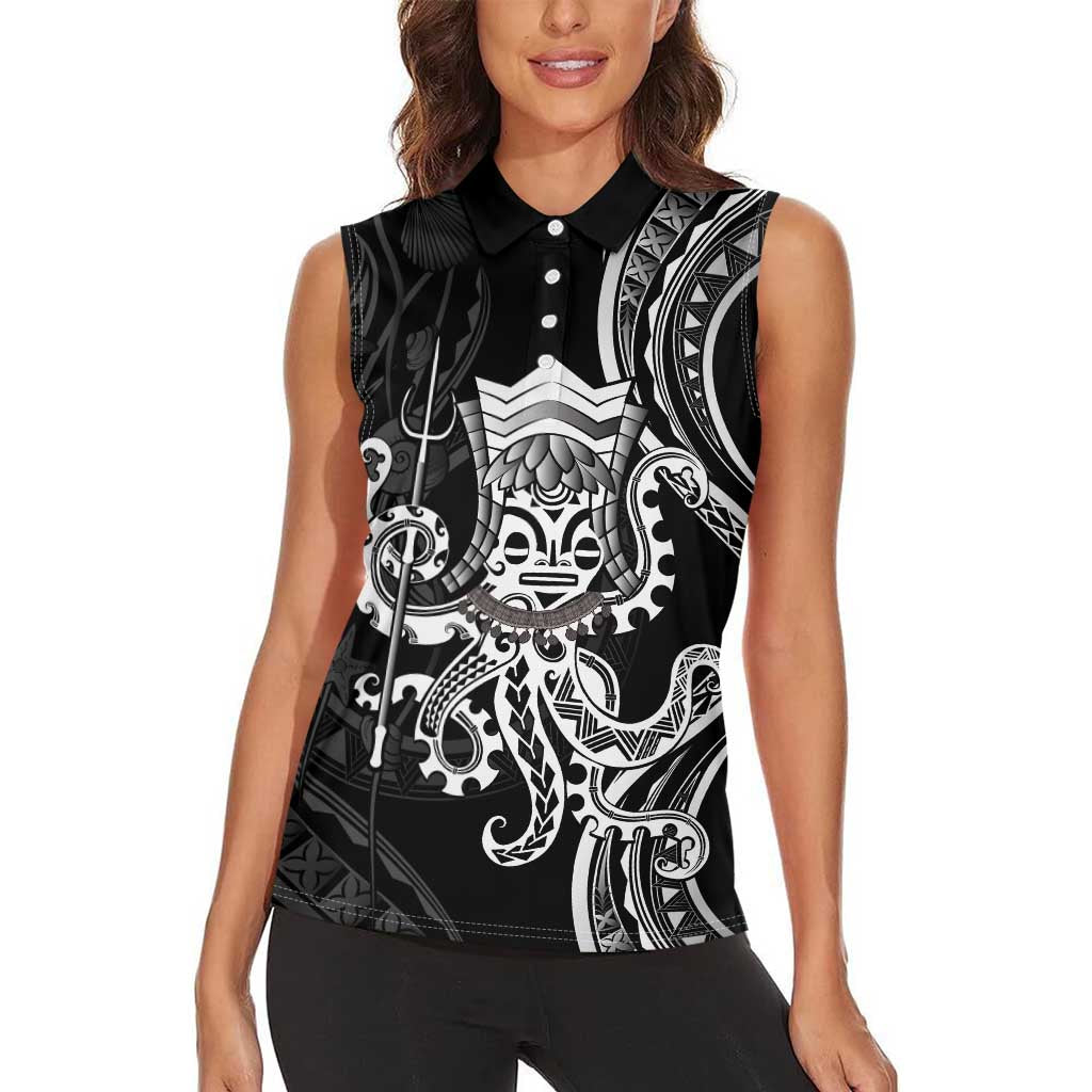 Black Hawaii Kanaloa God Women Sleeveless Polo Shirt Hawaiian Octopus LT14 - Polynesian Pride