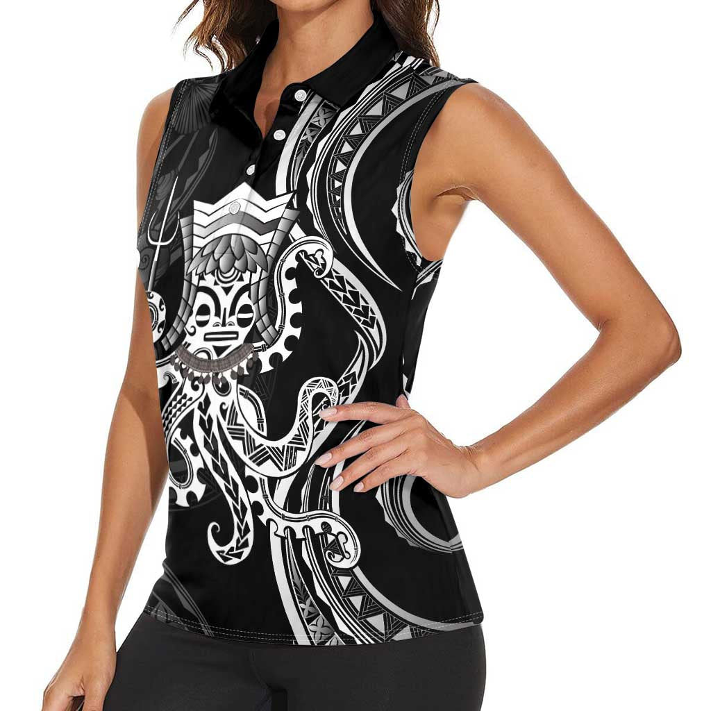 Black Hawaii Kanaloa God Women Sleeveless Polo Shirt Hawaiian Octopus LT14 - Polynesian Pride
