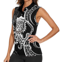 Black Hawaii Kanaloa God Women Sleeveless Polo Shirt Hawaiian Octopus LT14 - Polynesian Pride