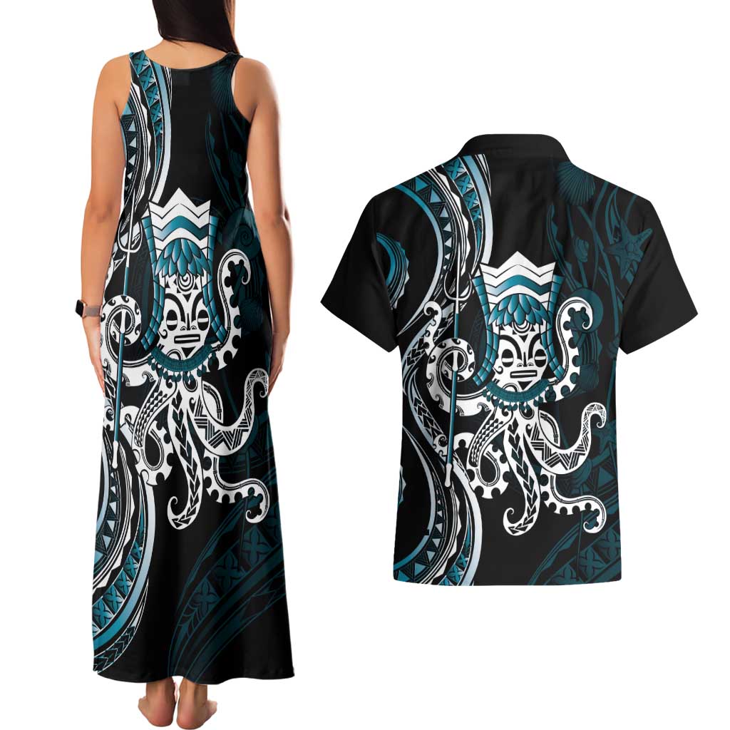 Turquoise Hawaii Kanaloa God Couples Matching Tank Maxi Dress and Hawaiian Shirt Hawaiian Octopus