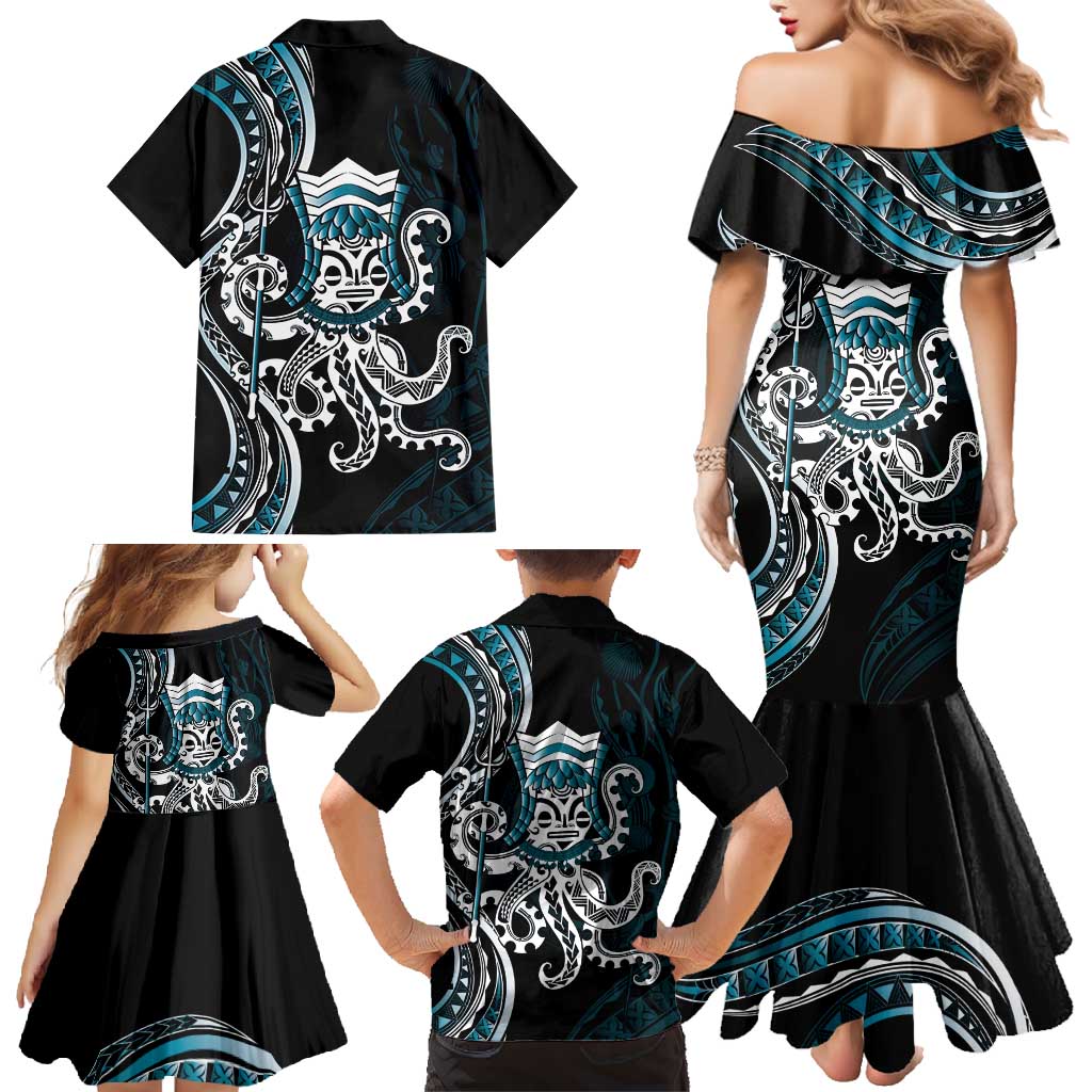 Turquoise Hawaii Kanaloa God Family Matching Mermaid Dress and Hawaiian Shirt Hawaiian Octopus